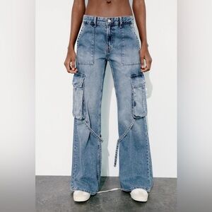 Zara Blue Flare Cargo Women Jeans